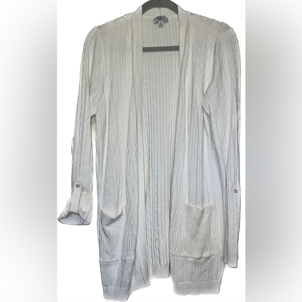 Adjustable sleeve white knit cardigan